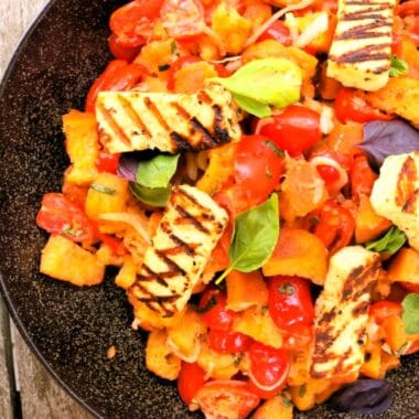 panzanella, berloumi salade