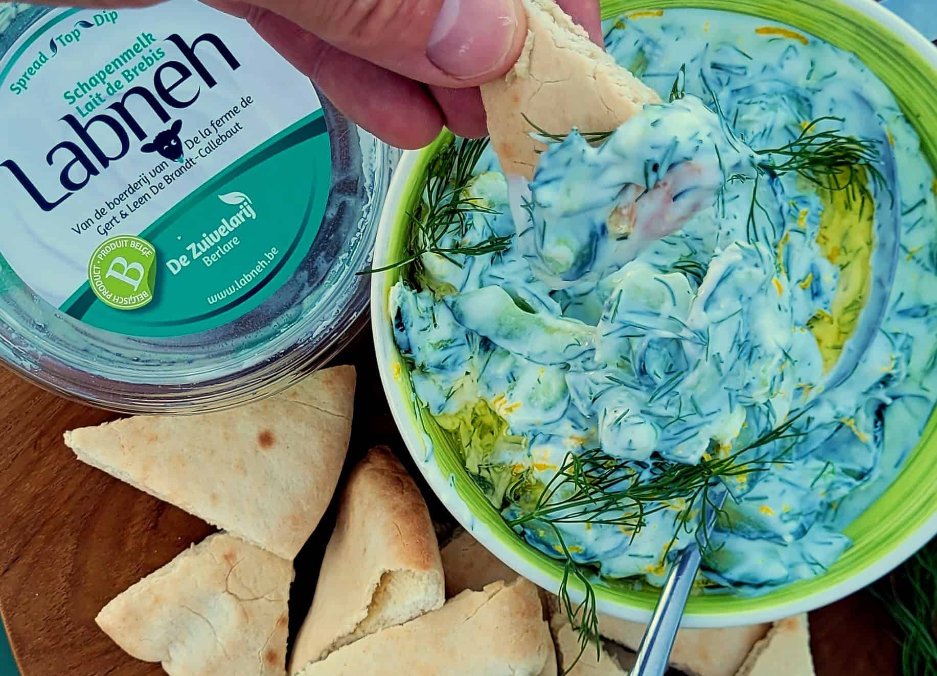 tzatziki met komkommer en labneh