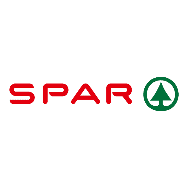 SPAR supermarkt logo met klantenservice symbool, focus op klantgerichtheid.