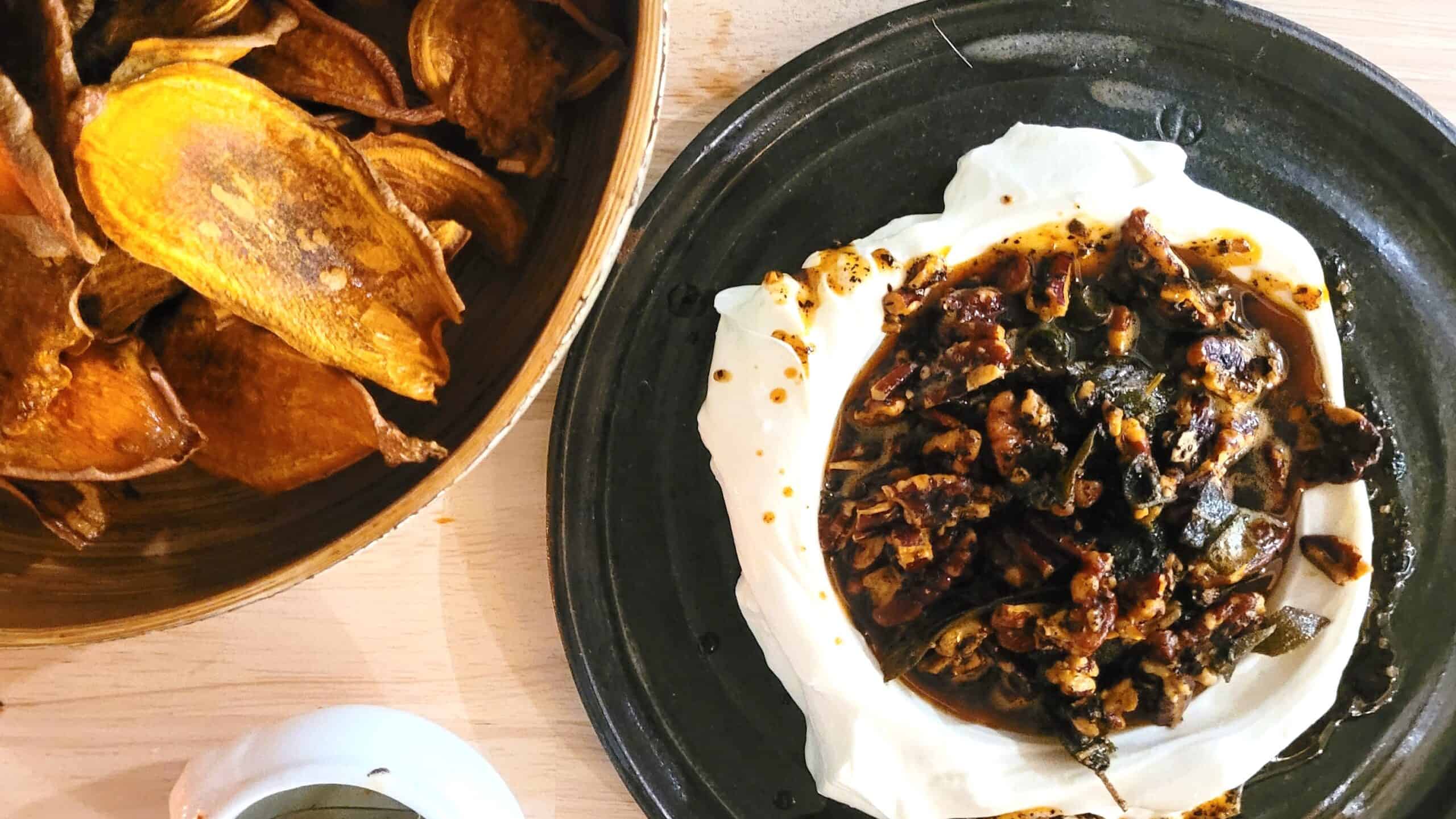 labneh, bruine boter, hazelnootboter